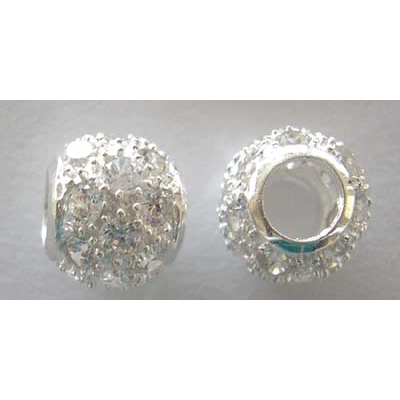 Sterling Silver Bead Round CZ 10mm 4.7mm hole