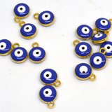 Evil Eye glass gold plated Pendant Dk blue 8mm 10 pack-beads incl pearls-Beadthemup