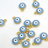 Evil Eye glass gold plated Pendant lt Blue 8mm 10 pack-beads incl pearls-Beadthemup