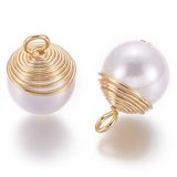 Brass 18K Gold Plated Faux Pearl Pendant 13.5x9.5mm 2 PACK-findings-Beadthemup