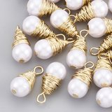 Brass 18K Gold Plated Faux Pearl Pendant 17.5x19mm 2 PACK-findings-Beadthemup