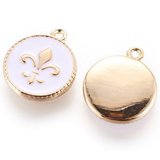 Brass 18k Gold Plated Enamel Pendant round 14x12mm 2 PACK-findings-Beadthemup