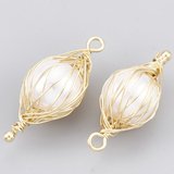 Brass 18K Gold Plated Faux Pearl Pendant 32x15mm 2 PACK-findings-Beadthemup