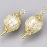 Brass 18K Gold Plated Faux Pearl Pendant 23x10.5mm 2 PACK-findings-Beadthemup