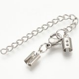 Stainless Steel 2mm  Cord end, Extension Chain and lobster 4 sets-findings-Beadthemup