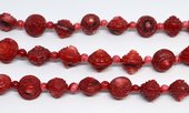Coral Red Carved Saucer approx 12mm EACH BEAD-beads incl pearls-Beadthemup