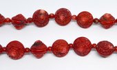 Coral Red Carved Saucer approx 16mm EACH BEAD-beads incl pearls-Beadthemup