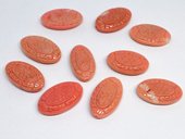 Coral Apricot Carved flat oval approx 30x20mm EACH BEAD-beads incl pearls-Beadthemup