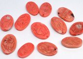 Coral Apricot Carved flat oval approx 28x18mm EACH BEAD-beads incl pearls-Beadthemup