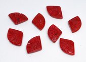 Coral Red Carved Fan approx 22x28mm EACH BEAD-beads incl pearls-Beadthemup
