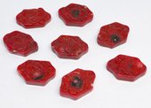Coral Red Carved Hexagon 28x18mm EACH BEAD-beads incl pearls-Beadthemup
