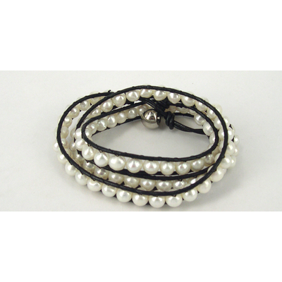 85x5.5mm Pearl and Leather Wrap Bracelet