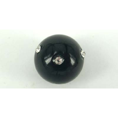 Black Glass W/Crystal 14mm EACH bead