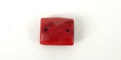 Coral Red Faceted Rectangle 2 hole 10x12mm PAIR-beads incl pearls-Beadthemup