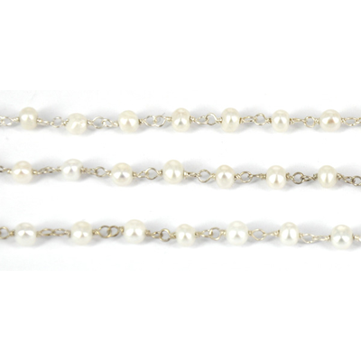 Sterling Silver & 3mm Fresh Water Pearl handmade Chain per 50cm