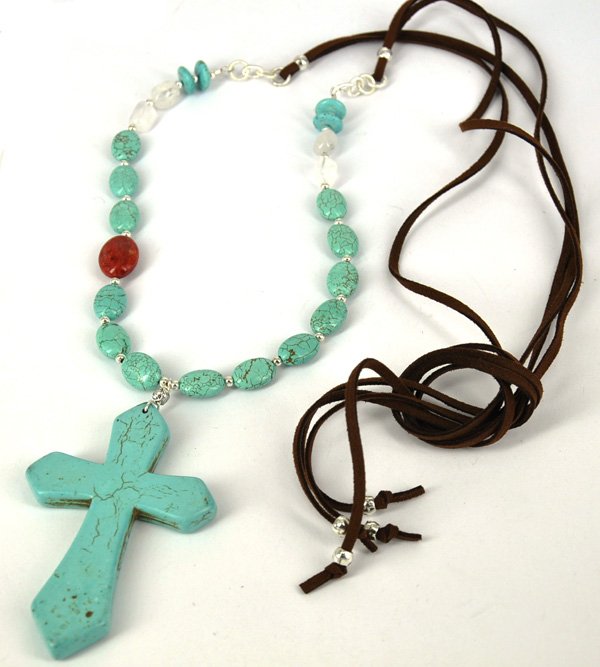 Turquoise Howlite Cross Necklace Ws 27 30 Jewellery