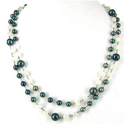 Sterling Silver Moonstone & Pearl Necklace