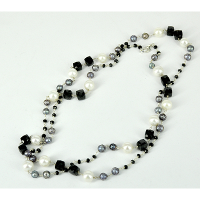 Sterling Silver Pearl & Spinel Chain necklace