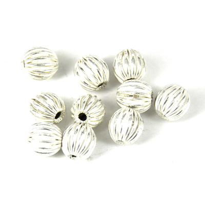 Sterling Silver plt Copper Bead Grooved 8mm round 10