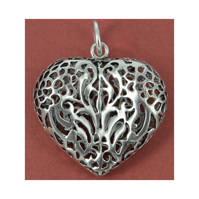 Sterling Silver Pendant Heart 34x42mm incl ring