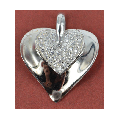 Sterling Silver Pendant Heart CZ 22mm Double