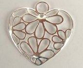 Sterling Silver Pendant Heart w/flower 26x28mm-findings-Beadthemup