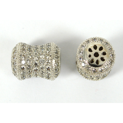 Rhodium  plate brass CZ Tube Bead 10x13mm