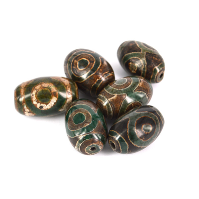 Tibetan Agate 32x20mm Olive Bead