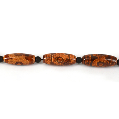 Tibetan Agate 28x12mm Olive Bead
