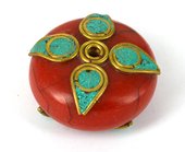 Kashmiri Bead Rondel Red 30x15mm-beads incl pearls-Beadthemup