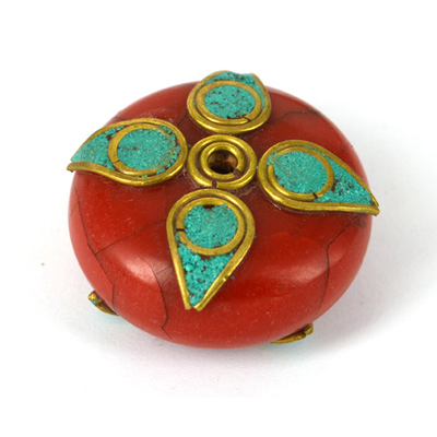 Kashmiri Bead Rondel Red 30x15mm