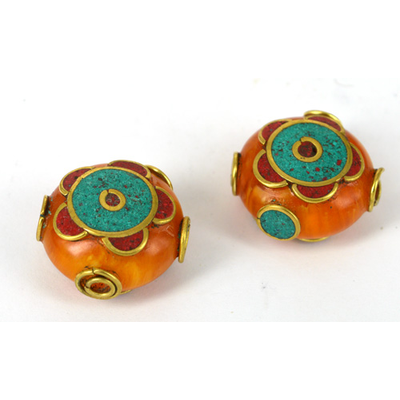 Kashmiri Bead Flat Round 24x14mm