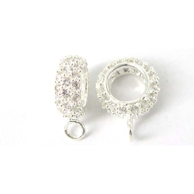 Sterling Silver Bail Rondel CZ 10x4mm closed ri