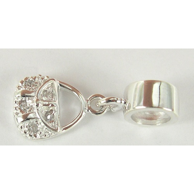 Sterling Silver Charm CZ Bag w/Bail 4mm hole