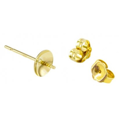 9ct Yellow gold pearl cup 4mm stud pair