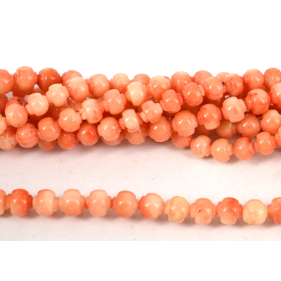Coral Apricot 6mm Carved Round beads per strand 75Beads
