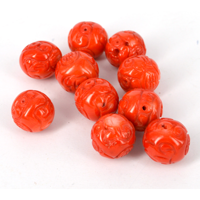 Coral Orange carved Round approx 18mm EA