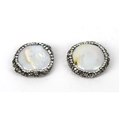 Fresh Water Coin Pearl Pave w/crystals 18mm EACH