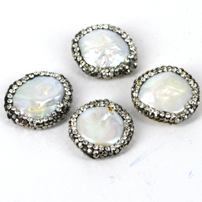 Fresh Water Coin Pearl Pave w/crystals 15mm EACH