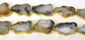 Agate free form app 70x50mm EACH w/Gold colour  plating-beads incl pearls-Beadthemup
