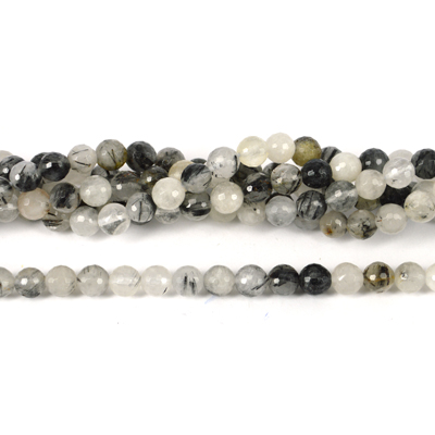 Black Rutile Quartz Faceted Round 8mm beads per strand 49