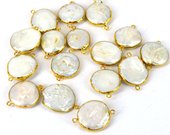 Vermeil & Fresh Water Pearl connecter app 28mm incl rings EACH-beads incl pearls-Beadthemup