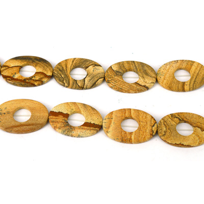 Picture Jasper hollow flat oval 24x33mm EACH bead