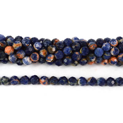 Sodalite w/Orange Faceted Round 10mm beads per strand 40b