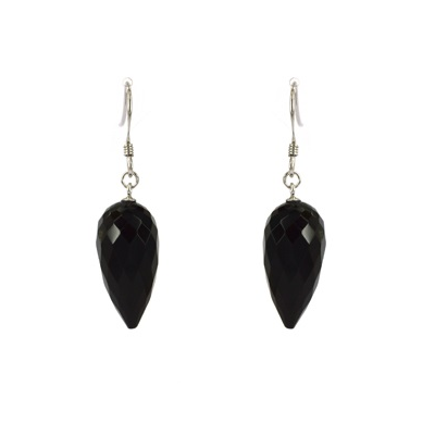 Onyx Sterling Silver Faceted Earring stone 10x20mm