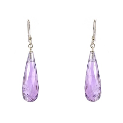 Amethyst Sterling Silver Faceted Earring stone 10x3