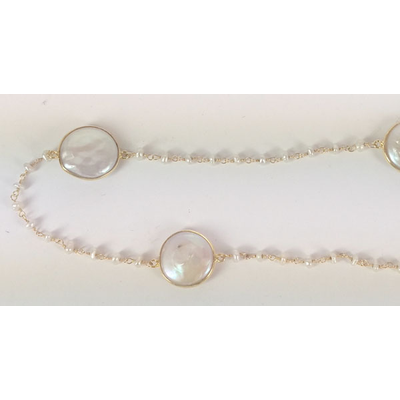 Vermeil & Fresh Water Pearl Chain encased pearl every 10cm per 50cm