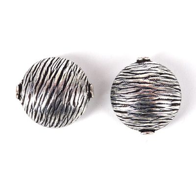 Silver Plate Copper Bead flat Round 20x22mm 2 pack