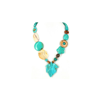 Turquoise Howlite, Picture Jasper, Agate gold plate  Necklace