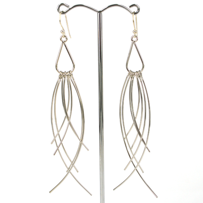 Sterling silver sheppard, Rhodium plate tassel 110mm earring